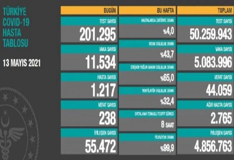 Türkiyədə bu gün COVID-19-dan 238 nəfər dünyasını dəyişib