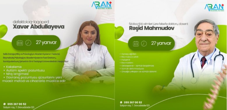 Əməkdar müəllim Rəşid Mahmudov və loqoped-defektoloq Xavər Abdullayeva Salyanda vətəndaşları qəbul edəcək - Tibbi AKSİYA